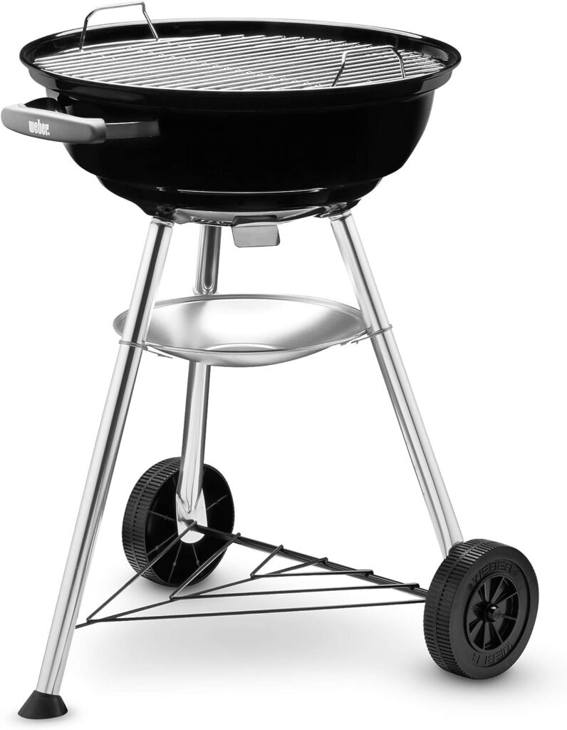 Weber Compact Kettle Charcoal Grill Barbecue, 47cm | BBQ Grill with Lid Cover, Stand Wheels | Freestanding Outdoor Oven, Smoker Outdoor Cooker with Porcelain-Enamelled Bowl - Black (1221004)