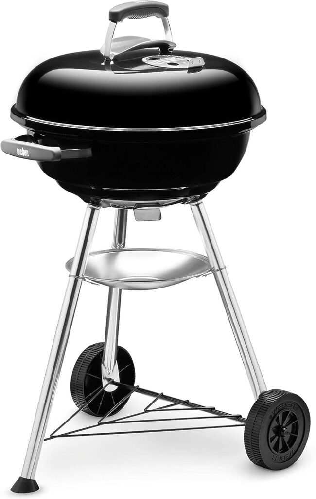 Weber Compact Kettle Charcoal Grill Barbecue, 47cm | BBQ Grill with Lid Cover, Stand Wheels | Freestanding Outdoor Oven, Smoker Outdoor Cooker with Porcelain-Enamelled Bowl - Black (1221004)