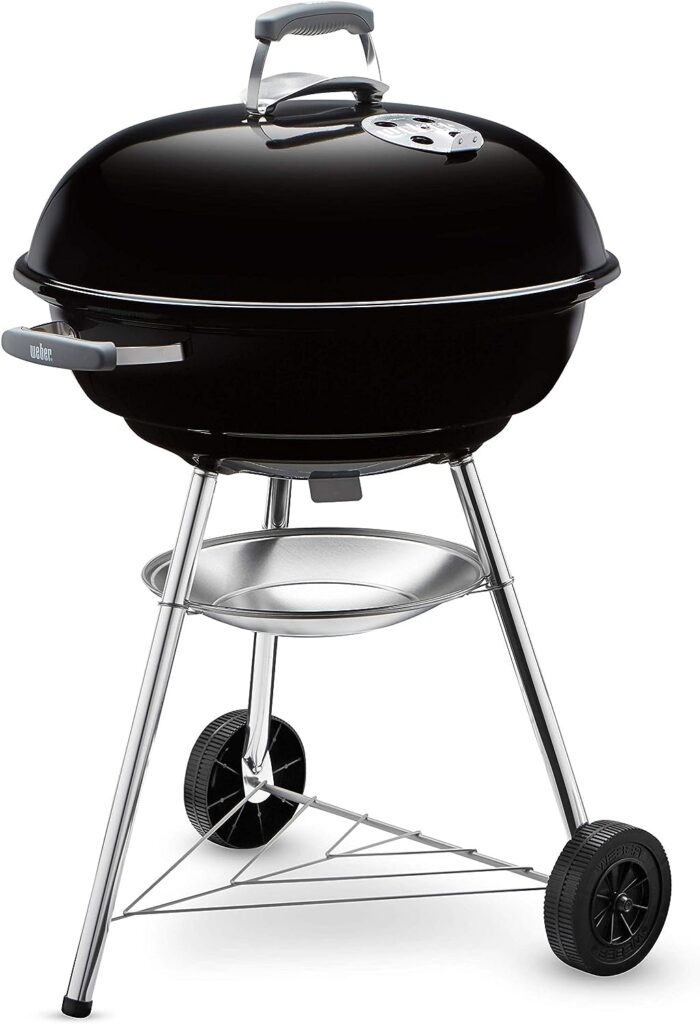 Weber Compact Kettle Charcoal Grill Barbecue, 57cm | BBQ Grill with Lid Cover, Stand Wheels | Freestanding Outdoor Oven, Smoker Outdoor Cooker with Porcelain-Enamelled Bowl - Black (1321004)