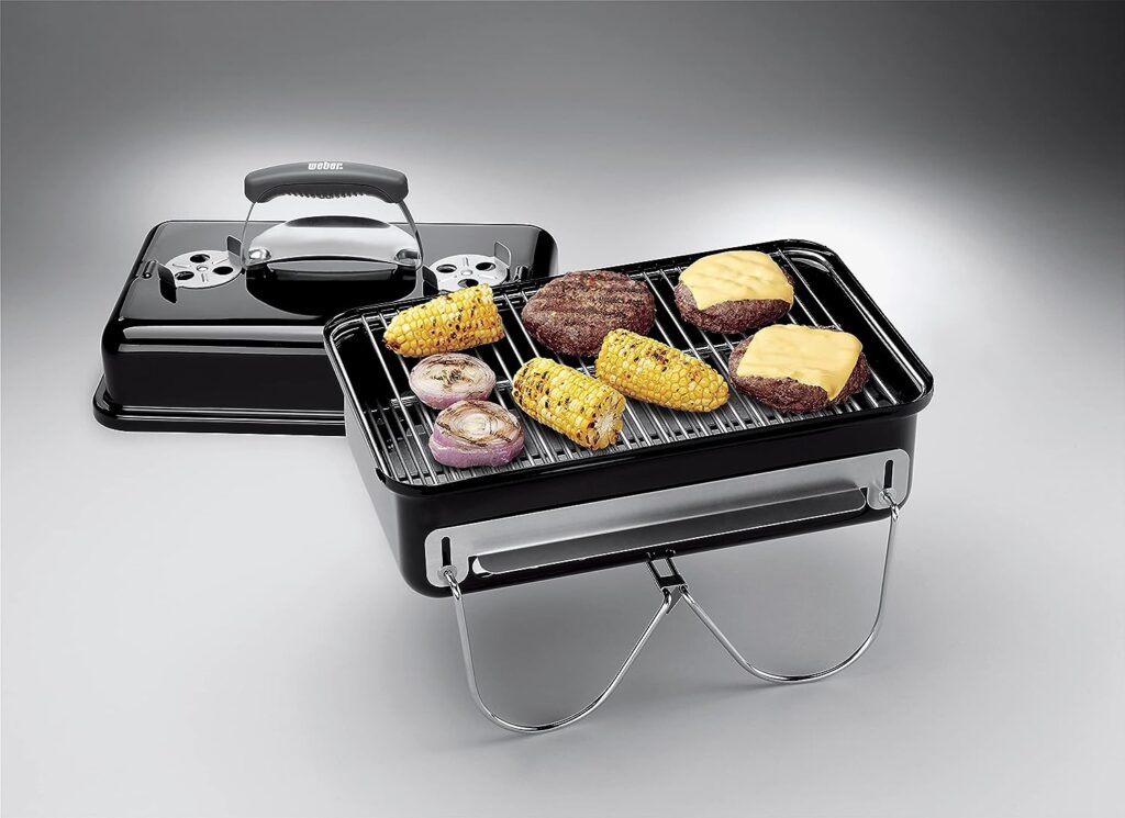 Weber Go-Anywhere Barbeque Grill | Portable Grill | Table Top Camping Barbeque with Lid | Porcelain-Enamelled Bowl | Small Lightweight Deep Dish Outdoor Stove - Black (1131004), 415*550*280mm
