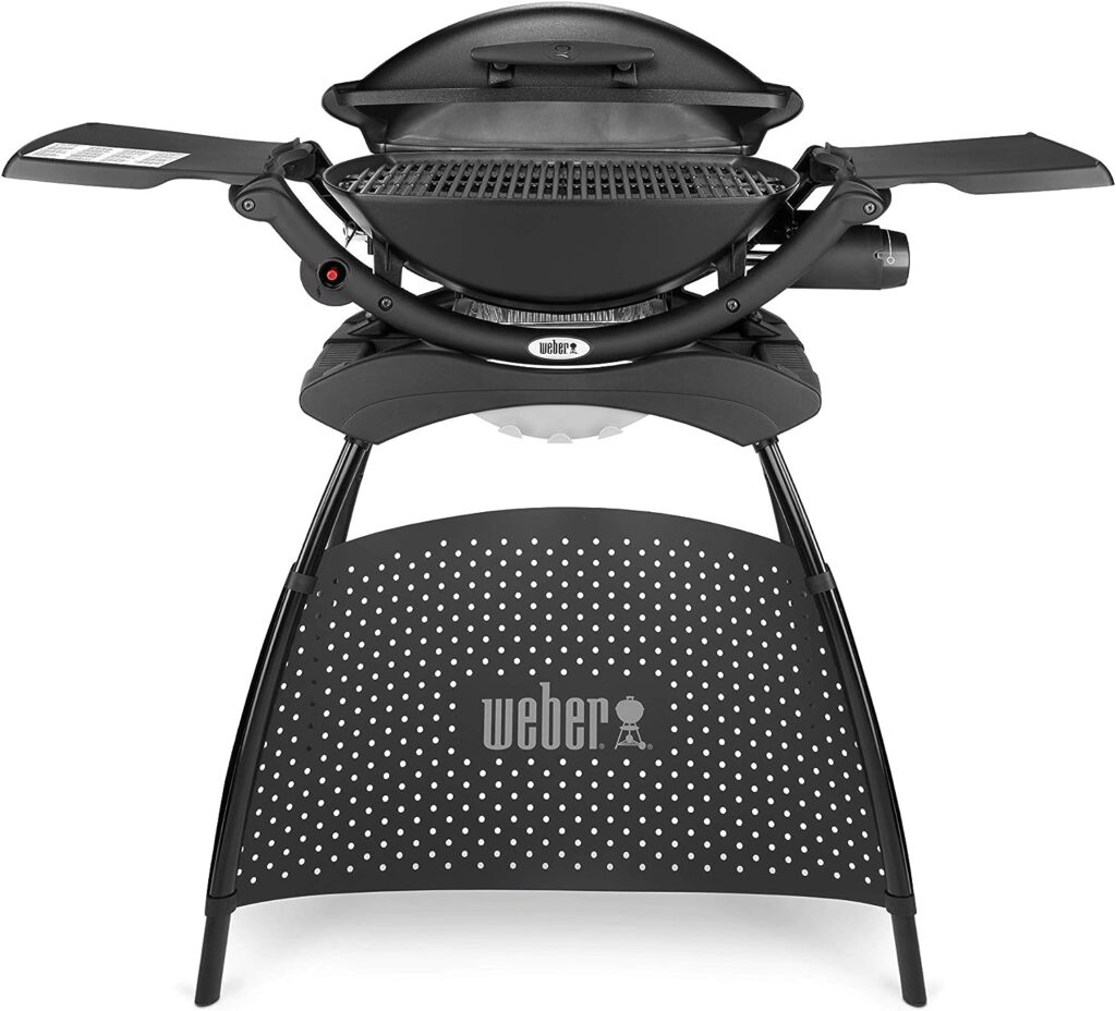 Weber Q2000 Gas Grill Barbeque with Stand Foldable Side Tables | BBQ Grill Char Griller | Cast Aluminium Lid Cover Body | Portable Premium Classic Free-Standing Gas BBQ - Black (53010374)