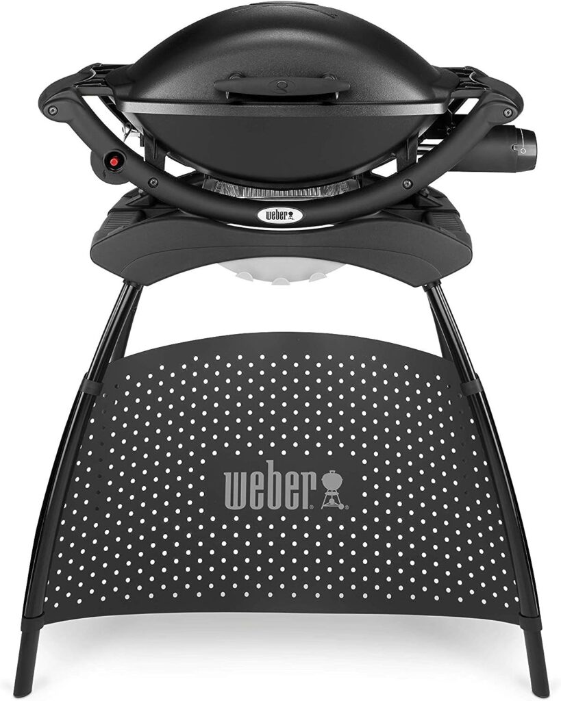 Weber Q2000 Gas Grill Barbeque with Stand Foldable Side Tables | BBQ Grill Char Griller | Cast Aluminium Lid Cover Body | Portable Premium Classic Free-Standing Gas BBQ - Black (53010374)