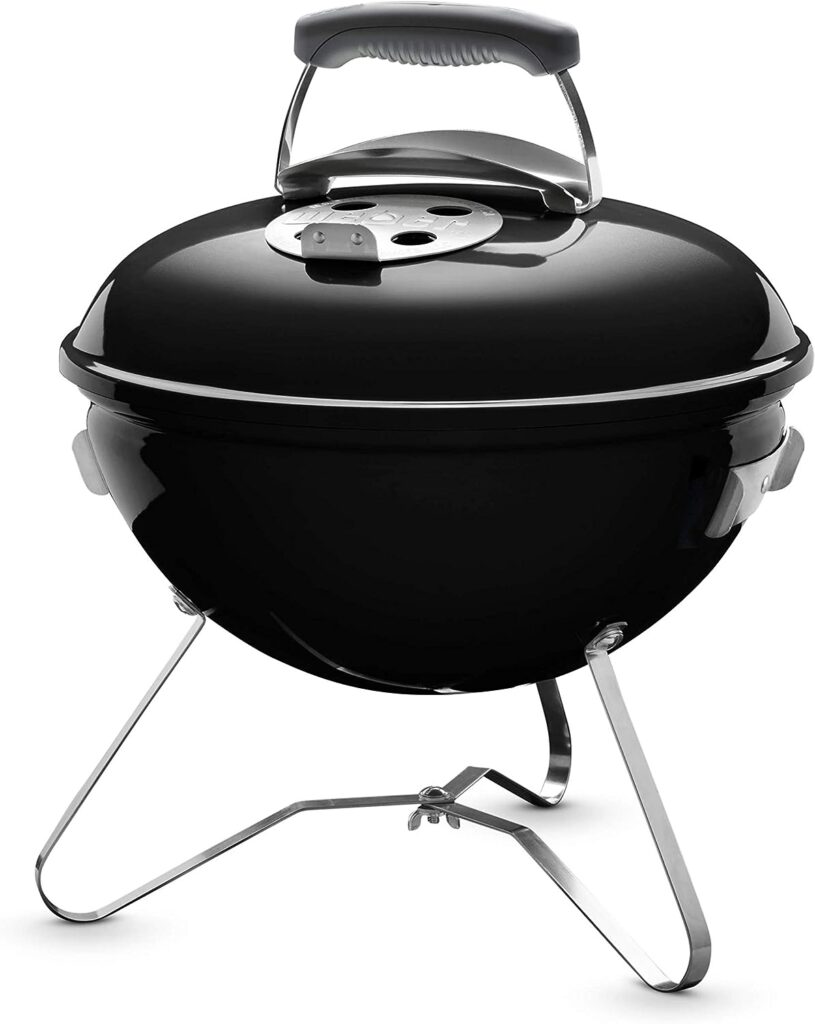Weber Smokey Joe Charcoal Grill Barbeque, 37cm | Portable BBQ Grill with Lid Cover Plated Steel Legs | Compact Freestanding Outdoor Oven Cooker with Porcelain-Enamelled Bowl - Black (1111004)