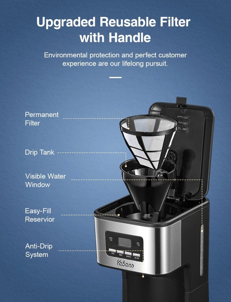 Yabano Coffee Maker, Filter Coffee Machine with Timer, 1.5L Programmable Drip Coffee Maker, 40min Keep Warm Anti-Drip System, Reusable Filter, Fast Brewing Technology, 900W