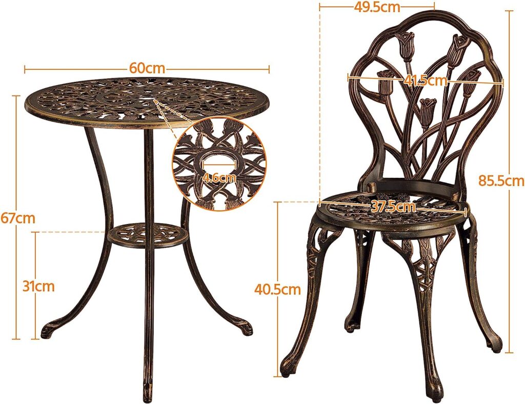 Yaheetech Garden Bistro Set Round Aluminum Patio Table with 2 Chairs - Outdoor Garden Furniture Set,Bronze