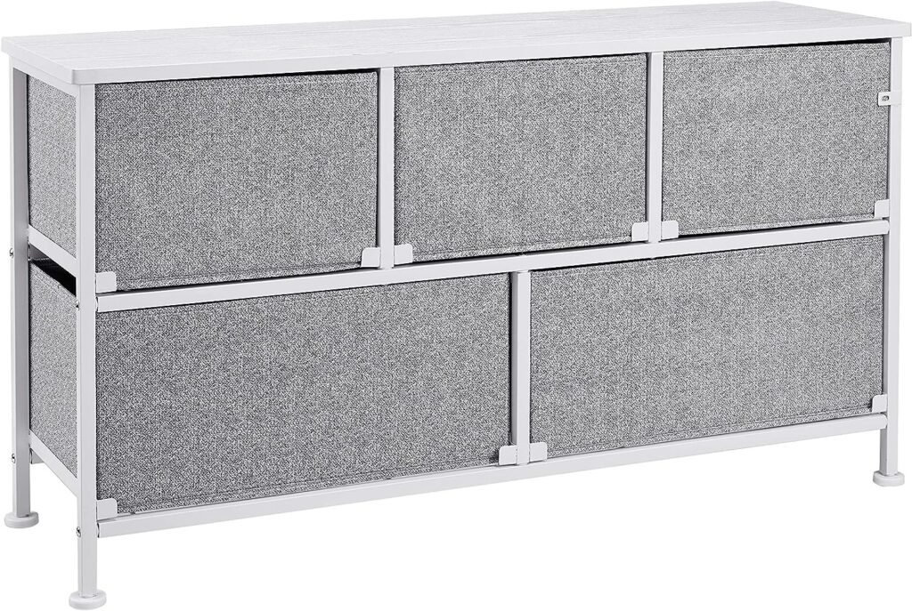 Amazon Basics Extra Wide Fabric 5-Drawer Storage Organizer Unit for Closet, White