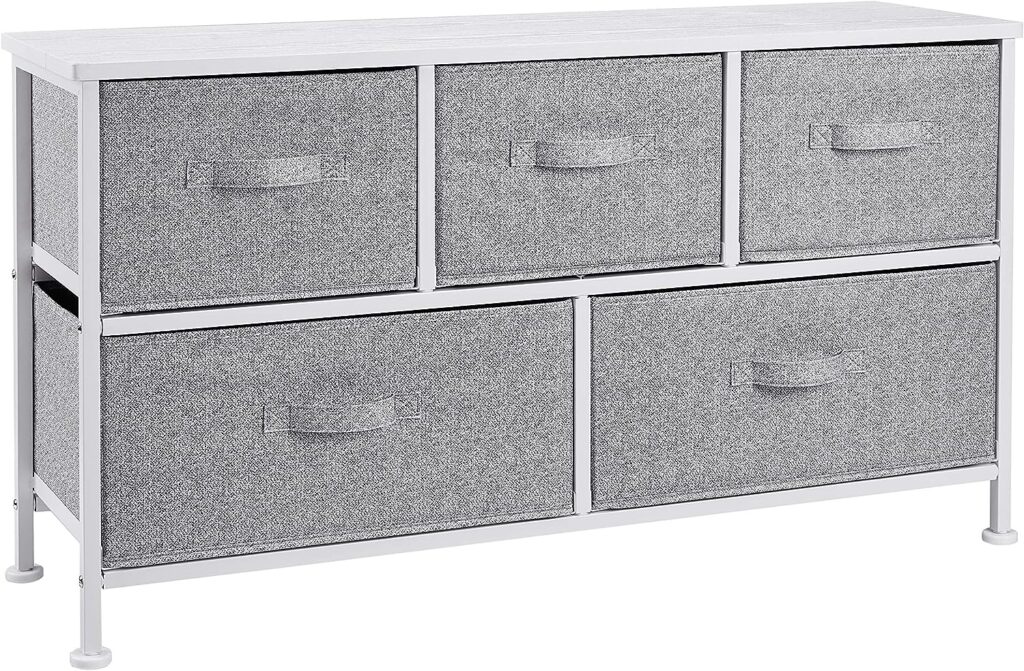 Amazon Basics Extra Wide Fabric 5-Drawer Storage Organizer Unit for Closet, White