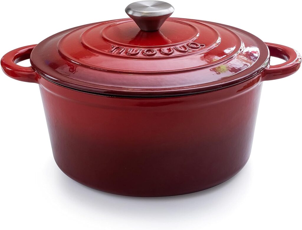 Cast Iron Pot with Lid – Non-Stick Ovenproof Enamelled Casserole Pot – Sturdy Dutch Oven Cookware – Red, 4.7L, 24cm – by Nuovva