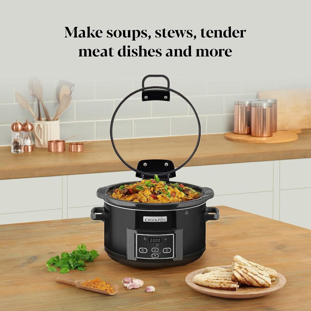 Crockpot Lift and Serve Digital Slow Cooker with Hinged Lid and Programmable Countdown Timer | 4.7 L (up to 5 People) | Energy Efficient | Black [CSC052]