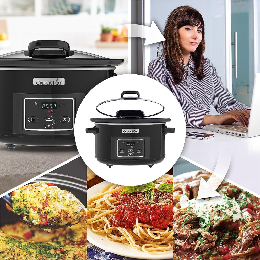 Crockpot Lift and Serve Digital Slow Cooker with Hinged Lid and Programmable Countdown Timer | 4.7 L (up to 5 People) | Energy Efficient | Black [CSC052]