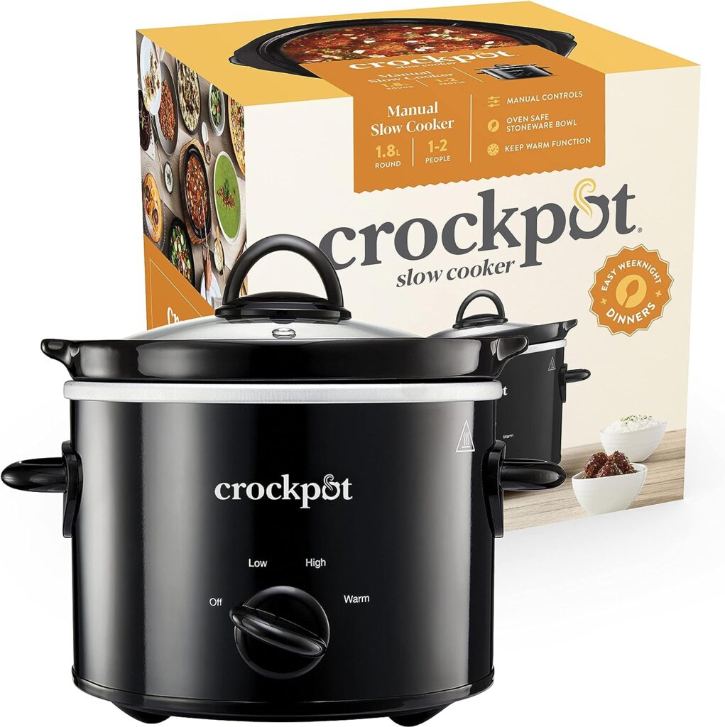 Crockpot Slow Cooker | Removable Easy-Clean Ceramic Bowl | 1.8 L Small Slow Cooker (Serves 1-2 People) | Energy Efficient | Black [CSC080]