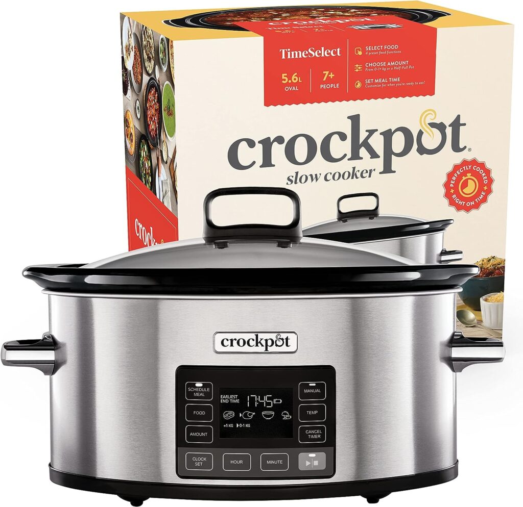 Crockpot TimeSelect Digital Slow Cooker | Programmable Digital Display | 5.6 L (7+ People) | Keep Warm Function | Energy Efficient | Stainless Steel [CSC066]