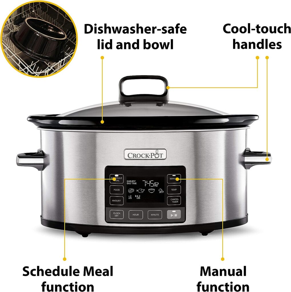 Crockpot TimeSelect Digital Slow Cooker | Programmable Digital Display | 5.6 L (7+ People) | Keep Warm Function | Energy Efficient | Stainless Steel [CSC066]