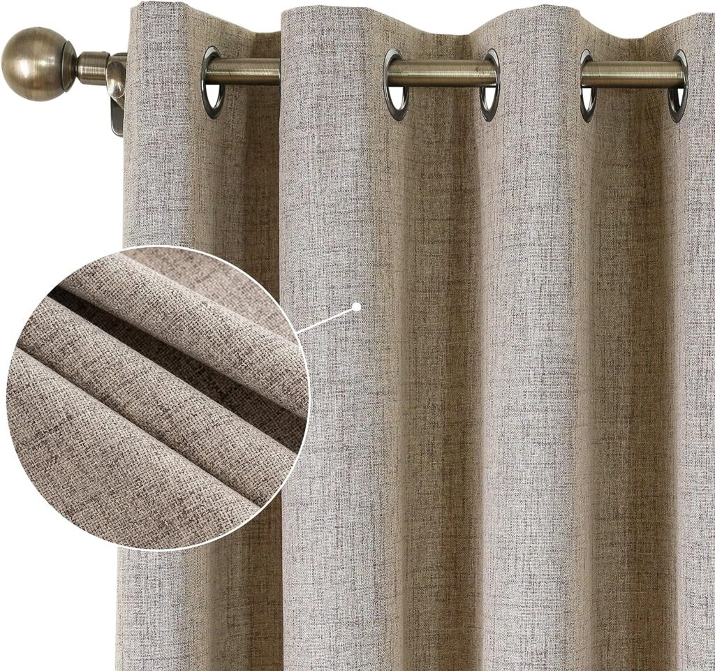 CUCRAF Energy Saving Full Blackout Curtains Eyelet Thermal Insulated Bedroom Pair Curtains Window Treatments with Coating Back Layer 46 x 72 Inch Linen Color Set of 2