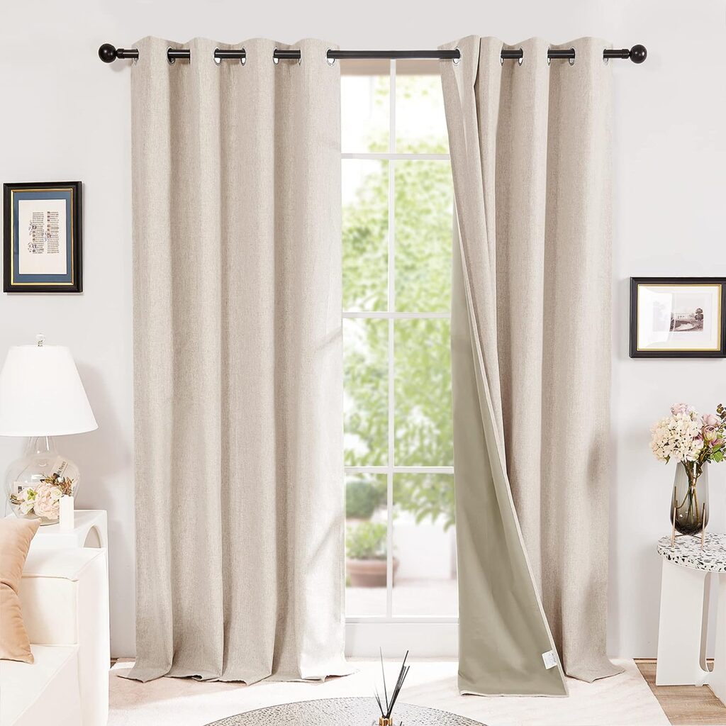 Deconovo 100% Blackout Curtains Faux Linen Eyelet Curtains Energy Saving Curtains for Childrens Bedroom Taupe W52 x L84 Inch One Pair