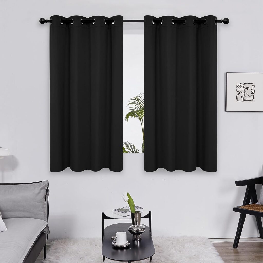 Deconovo Blackout Curtains Bedroom Super Soft Thermal Insulated Curtains Blackout Eyelet Blackout Curtains for Living Room 46 x 54 Inch Black 2 Panels