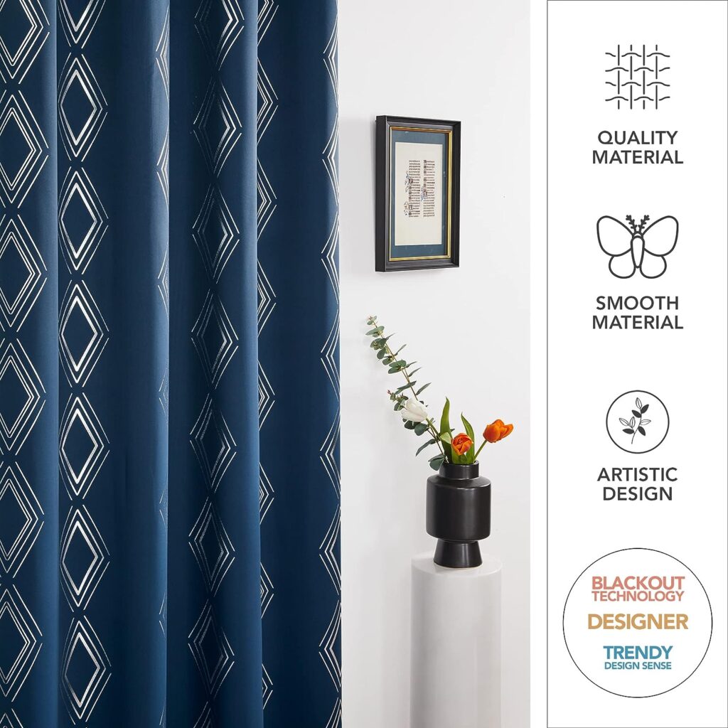 Deconovo Eyelet Blackout Curtains, Modern Soft Fabric Navy Blue Curtains, Noise Insulation Thermal Curtains for Bedroom Living Room, 46 x 54 Inch(Width x Length), One Pair