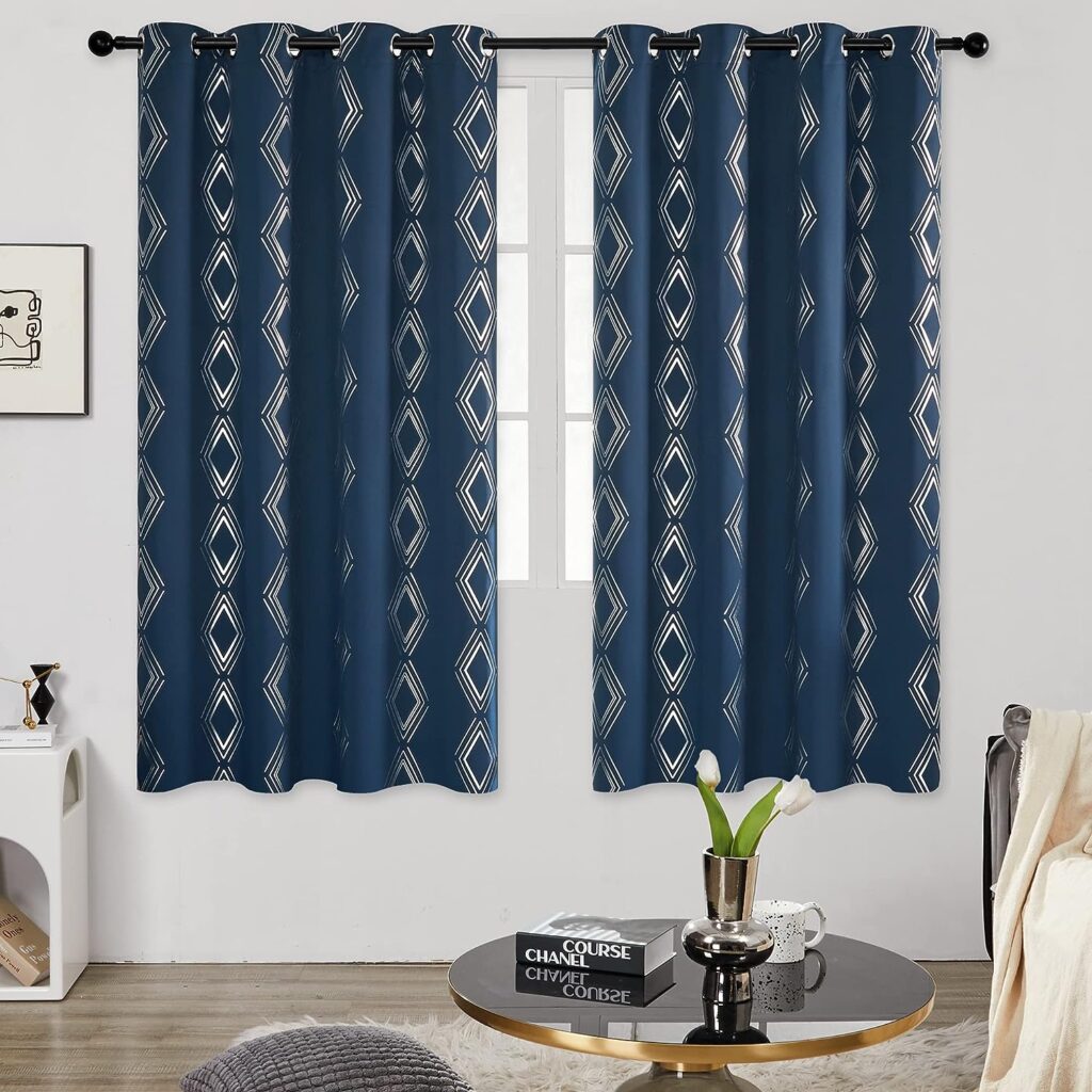 Deconovo Eyelet Blackout Curtains, Modern Soft Fabric Navy Blue Curtains, Noise Insulation Thermal Curtains for Bedroom Living Room, 46 x 54 Inch(Width x Length), One Pair