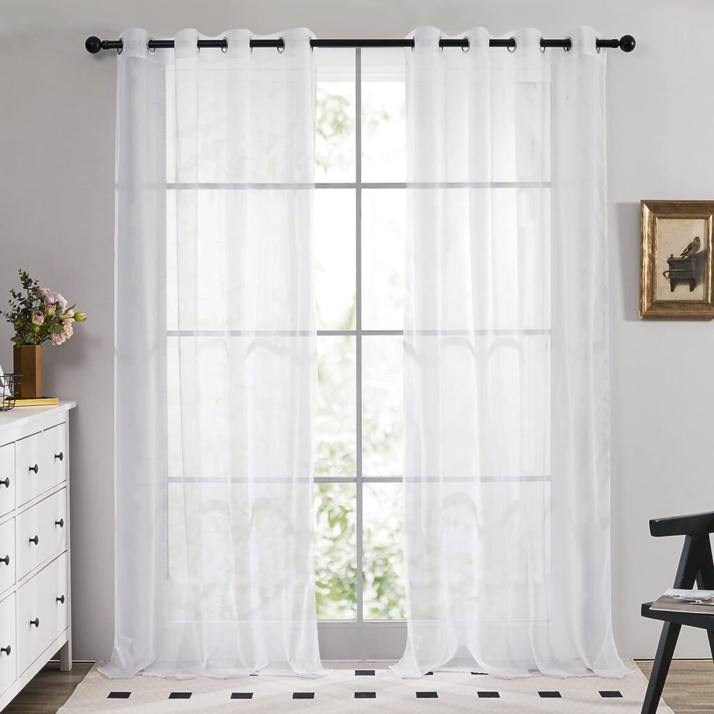 Deconovo Net Curtains 54 Inch 2 Panels, Window Treatment Semi Transparent Sheer Curtains, Window Voile Curtains for Bedroom, 55 x 54 Inch(Width x Length), White