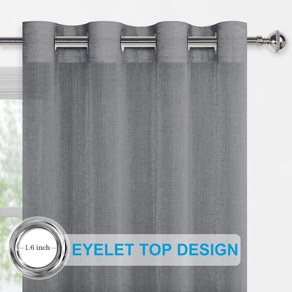 DWCN Semi Sheer linen Curtains for Living Room Linen Textured Voile Curtains Eyelet Top Decorative Curtain Drapes for Bedroom,2 Panels,dark grey,W 52 x L 84