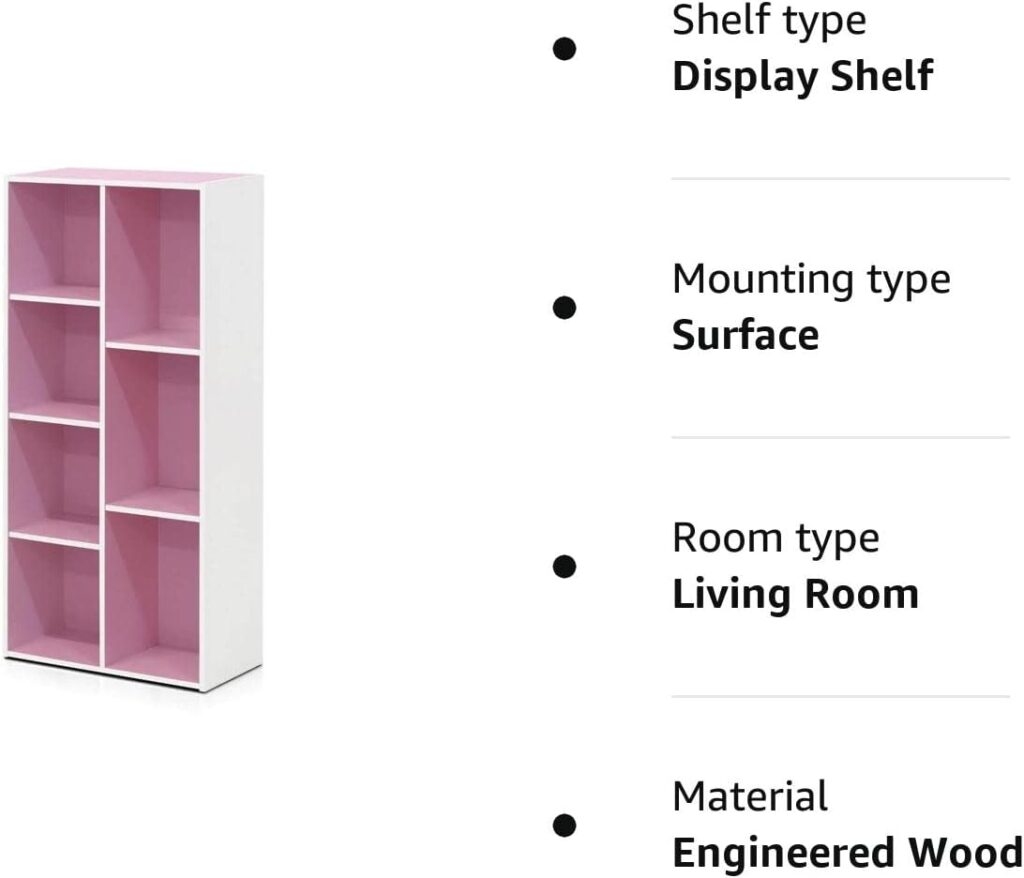 Furinno Luder 7-Cube Reversible Open Shelf Bookcase, White/Pink