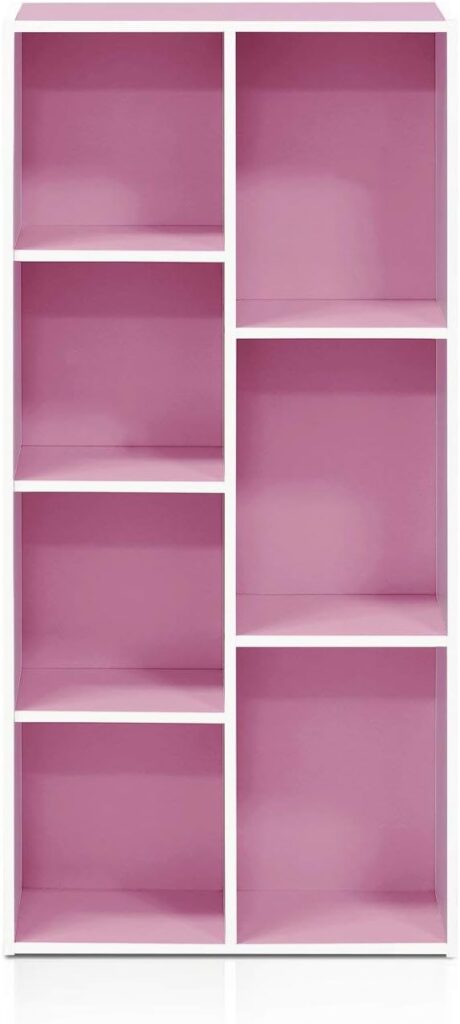 Furinno Luder 7-Cube Reversible Open Shelf Bookcase, White/Pink