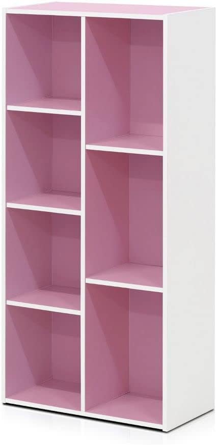 Furinno Luder 7-Cube Reversible Open Shelf Bookcase, White/Pink