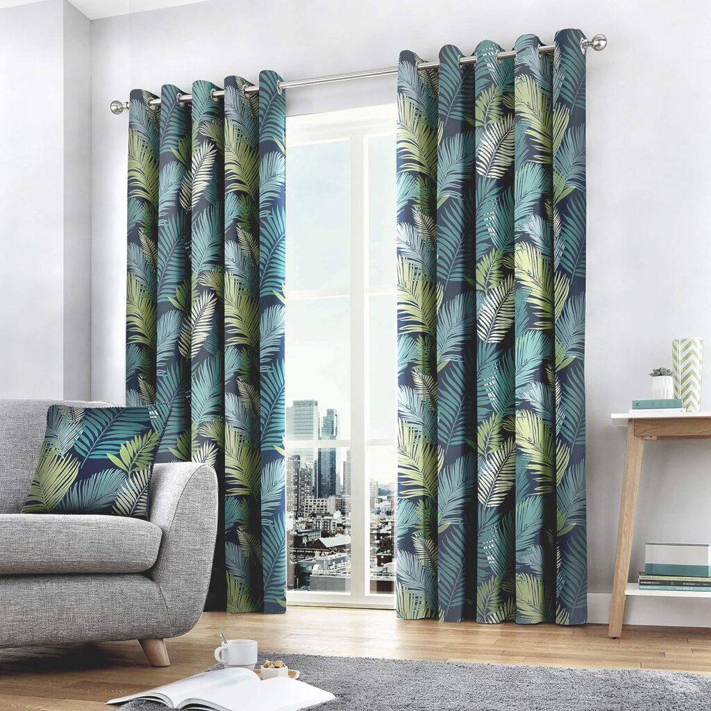 Fusion - Tropical - 100% Cotton Pair of Eyelet Curtains - 66 Width x 90 Drop (168 x 229cm) in Multicolour