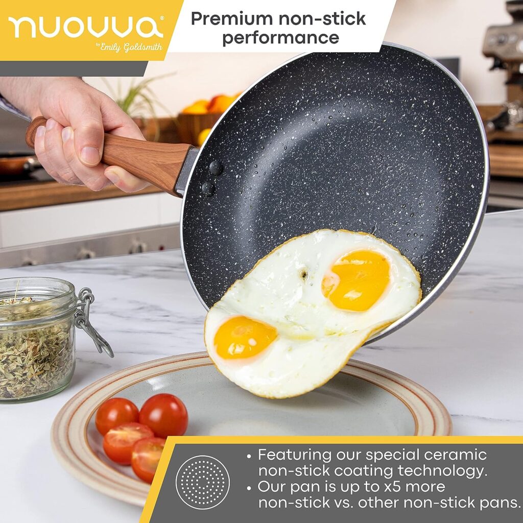 Non Stick Pots and Pans Set – Induction Hob Pots Set – 5pcs Kitchen Cookware with Lids – Cooking Marble Saucepan Pots and Frying Pans – by Nuovva