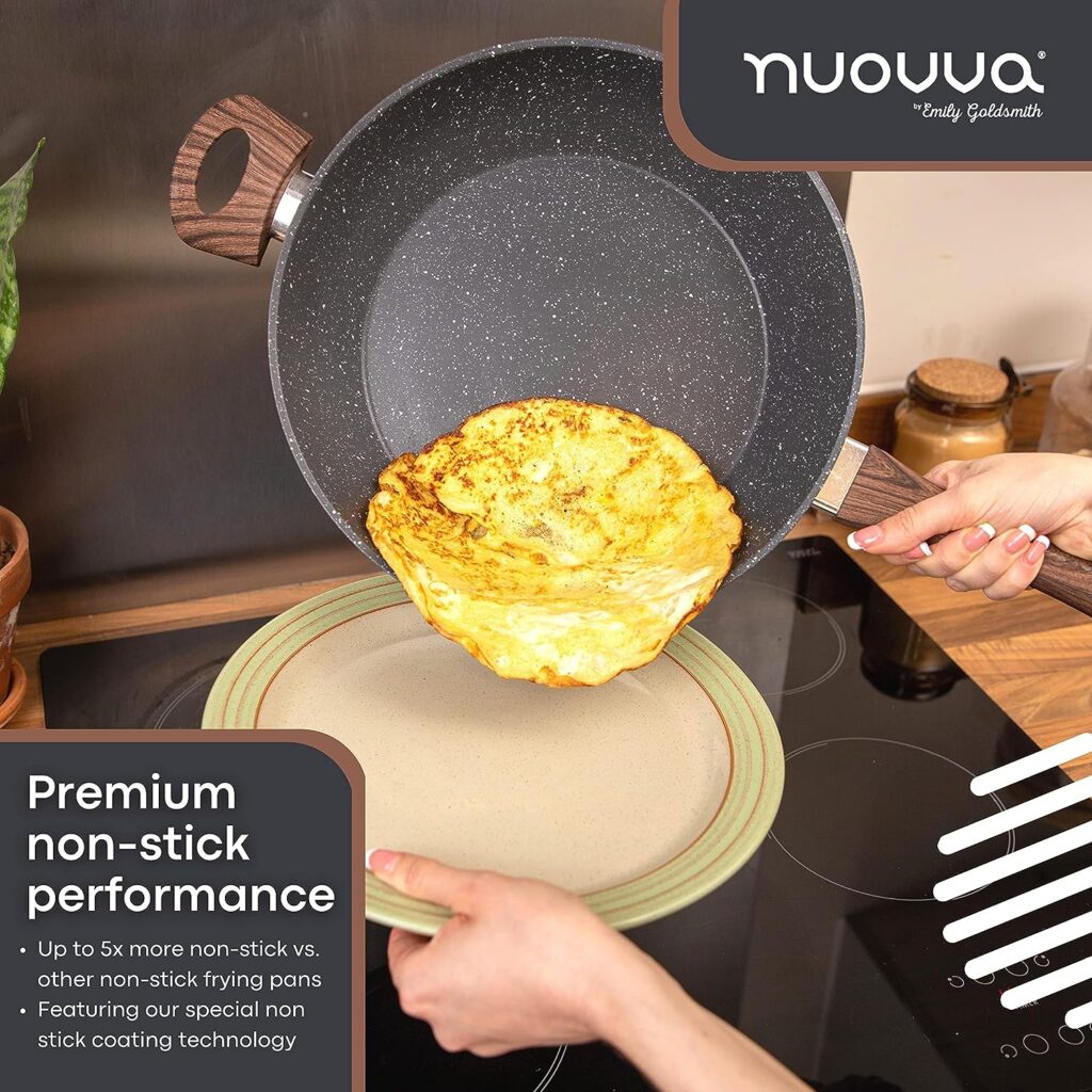 nuovva Non Stick Saute Pan – Induction Hob Saucepan with Lid – Kitchen Pan Cookware – 28cm Marble Chefs Pan