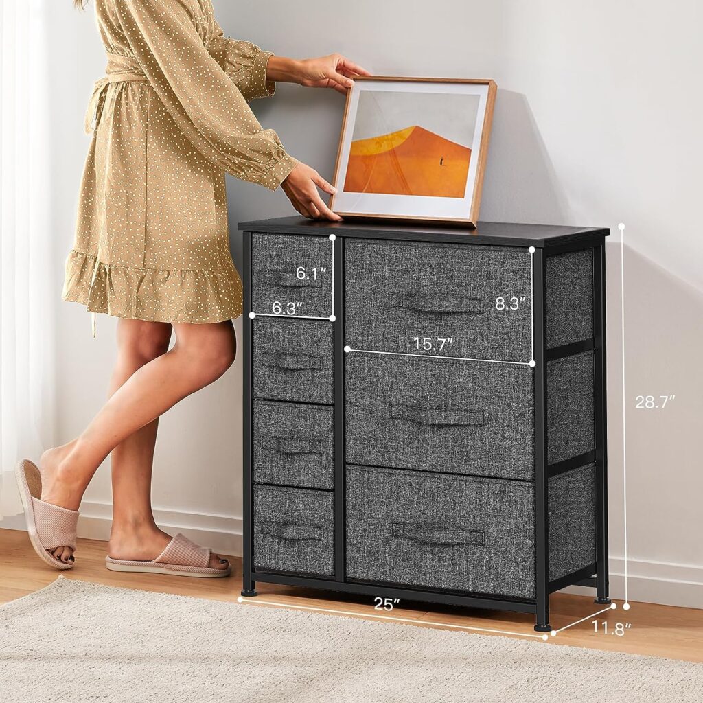 Pipishell Chest of Drawers, Fabric Storage Drawers with Wood Top and Large Storage Space, Vertical Chest of 7 Drawers Easy to Install Room Organizer, Living Room, Nursery Room, Hallway