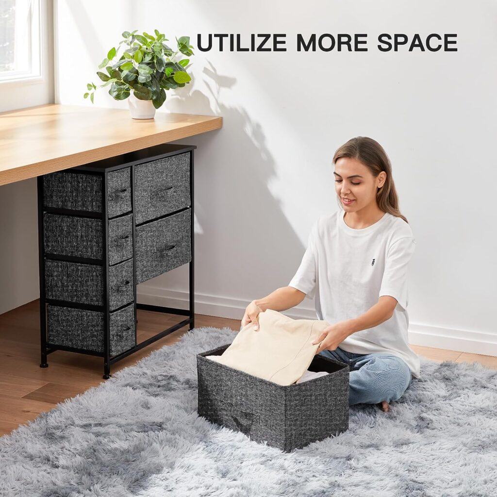 Pipishell Chest of Drawers, Fabric Storage Drawers with Wood Top and Large Storage Space, Vertical Chest of 7 Drawers Easy to Install Room Organizer, Living Room, Nursery Room, Hallway