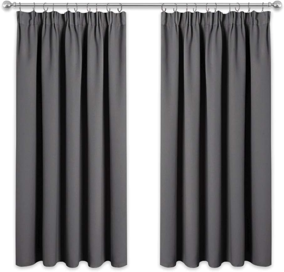 PONY DANCE Grey Blackout Curtains - Grey Pencil Pleat Thermal Curtains 46 x 54 Drop Light Blocking Window Treatments Energy Saving for Boys Bedroom/Kitchen, 2 Pieces