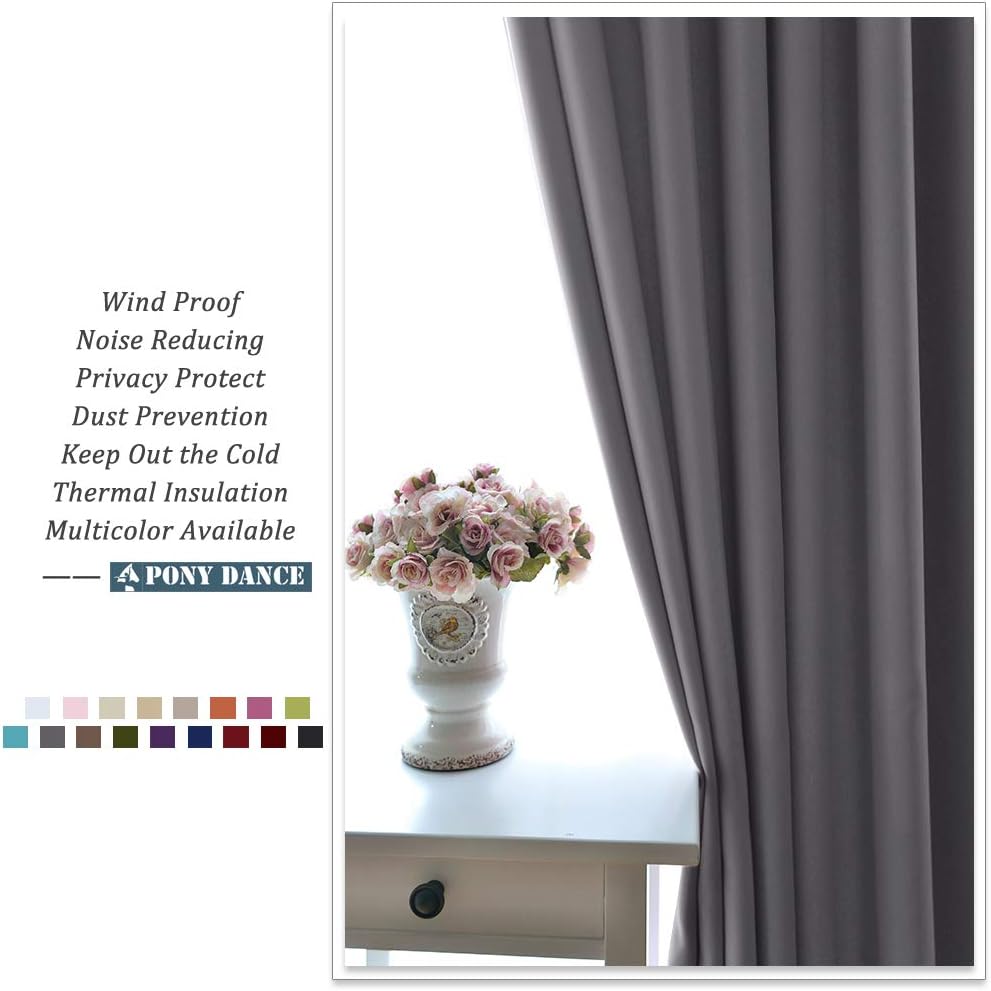 PONY DANCE Grey Blackout Curtains - Super Soft Curtains for Bedroom Eyelet Curtains 46 x 54-inch Drop Noise Reduce Curtains for Living Room/Home Office, 2 PCs, Grey