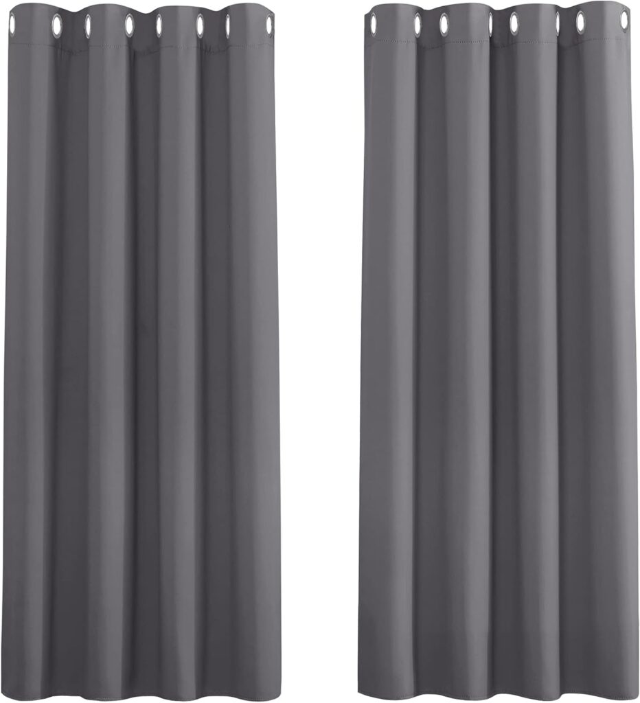 PONY DANCE Grey Blackout Curtains - Super Soft Curtains for Bedroom Eyelet Curtains 46 x 54-inch Drop Noise Reduce Curtains for Living Room/Home Office, 2 PCs, Grey