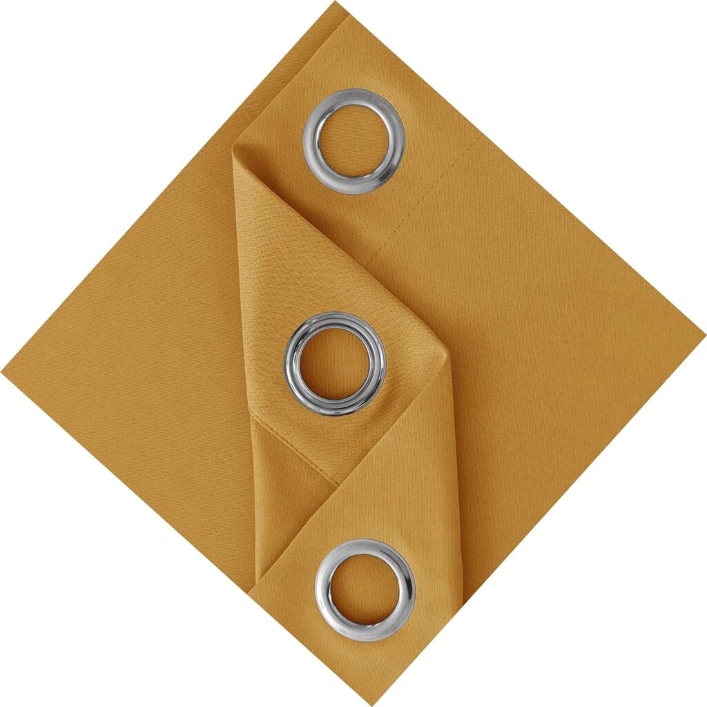 Thermal Insulated Blackout Ring Top Eyelet Curtains for Bedroom Windows 46 x 72 Inches Ochre 2 Panels (46”(116) wide x 72”(182cm) long, Ochre)