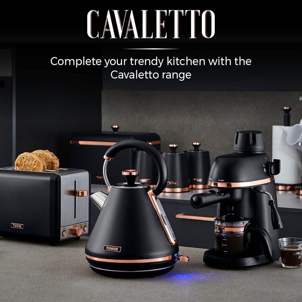 Tower T16042BLK Cavaletto 3.5 Litre Slow Cooker with 3 Heat Settings, Removable Pot and Cool Touch Handles, Black and Rose Gold