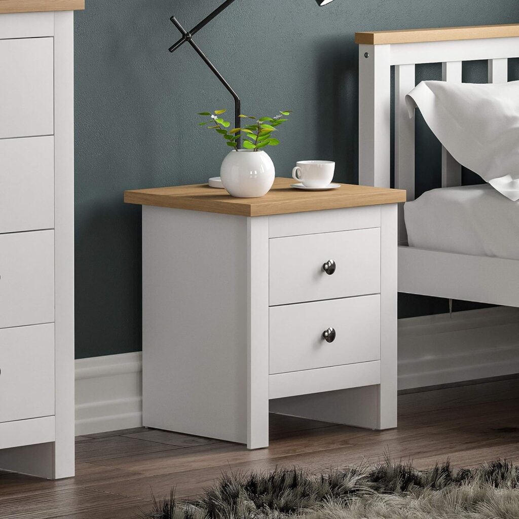 Vida Designs Arlington 2 Drawer Bedside Cabinet Chest of Drawers Table Storage Bedroom (White)