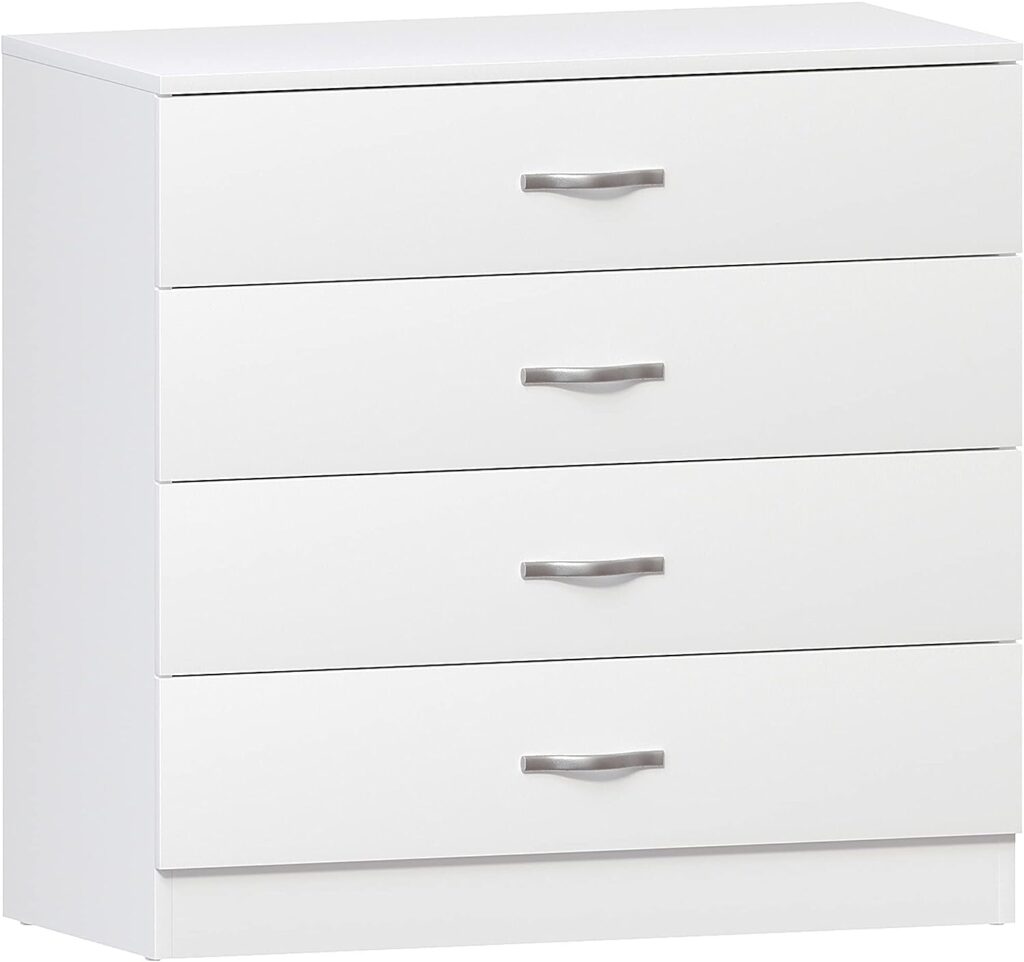 Vida Designs White Chest of Drawers, 4 Drawer With Metal Handles Runners, Unique Anti-Bowing Drawer Support, Riano Bedroom Furniture