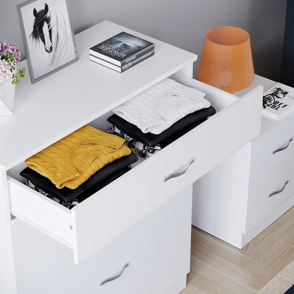 Vida Designs White Chest of Drawers, 5 Drawer With Metal Handles and Runners, Unique Anti-Bowing Drawer Support, Riano Bedroom Furniture