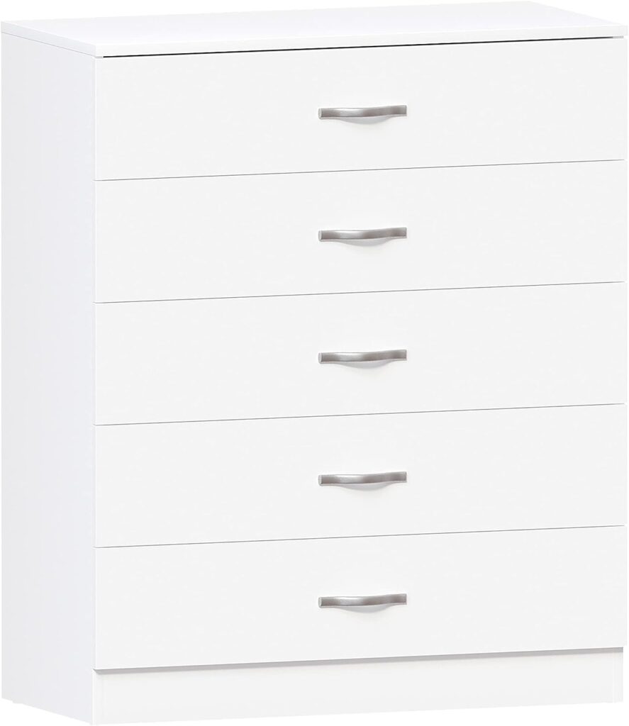 Vida Designs White Chest of Drawers, 5 Drawer With Metal Handles and Runners, Unique Anti-Bowing Drawer Support, Riano Bedroom Furniture