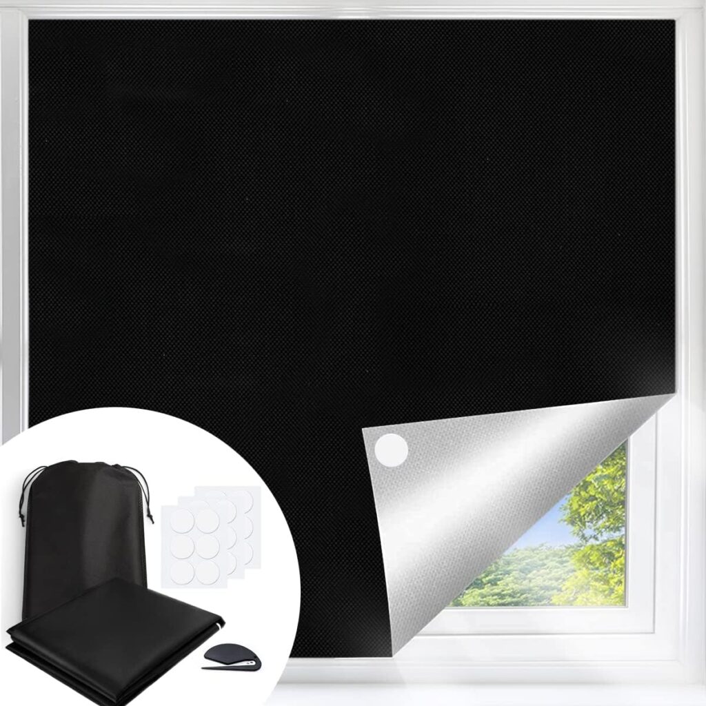 100% Blackout Blind, 145 X 250CM Portable Blackout Blind with 30X Nano Tape,Stick on Blackout Blinds for Windows Fits Any Size Shape, Temporary Blackout Blinds for Bedroom Nursery Loft Travel RV Car