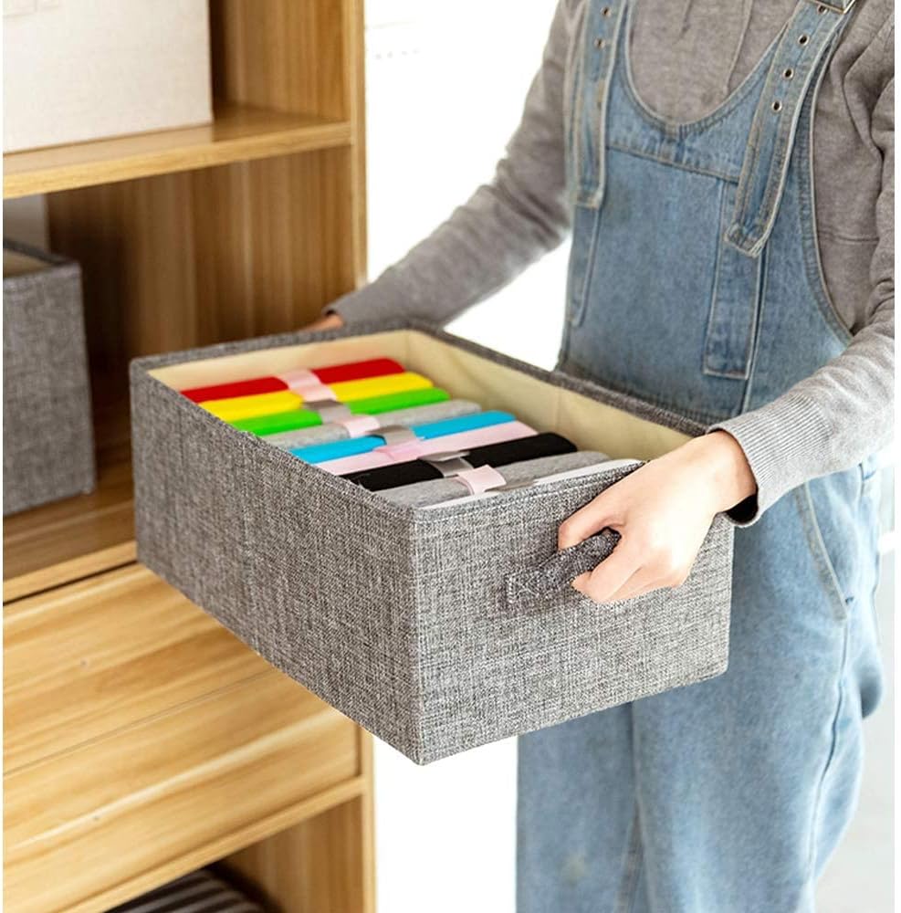 3 PCS Fabric Storage Boxes Drawer Organisers Wardrobe Organizer Foldable Drawer Dividers Box Bins with Handles for Clothes Closet Shelves Organiser Bras Socks Underwear Ties Scarve Toys Handkerchiefs