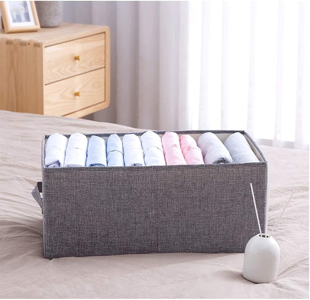 3 PCS Fabric Storage Boxes Drawer Organisers Wardrobe Organizer Foldable Drawer Dividers Box Bins with Handles for Clothes Closet Shelves Organiser Bras Socks Underwear Ties Scarve Toys Handkerchiefs