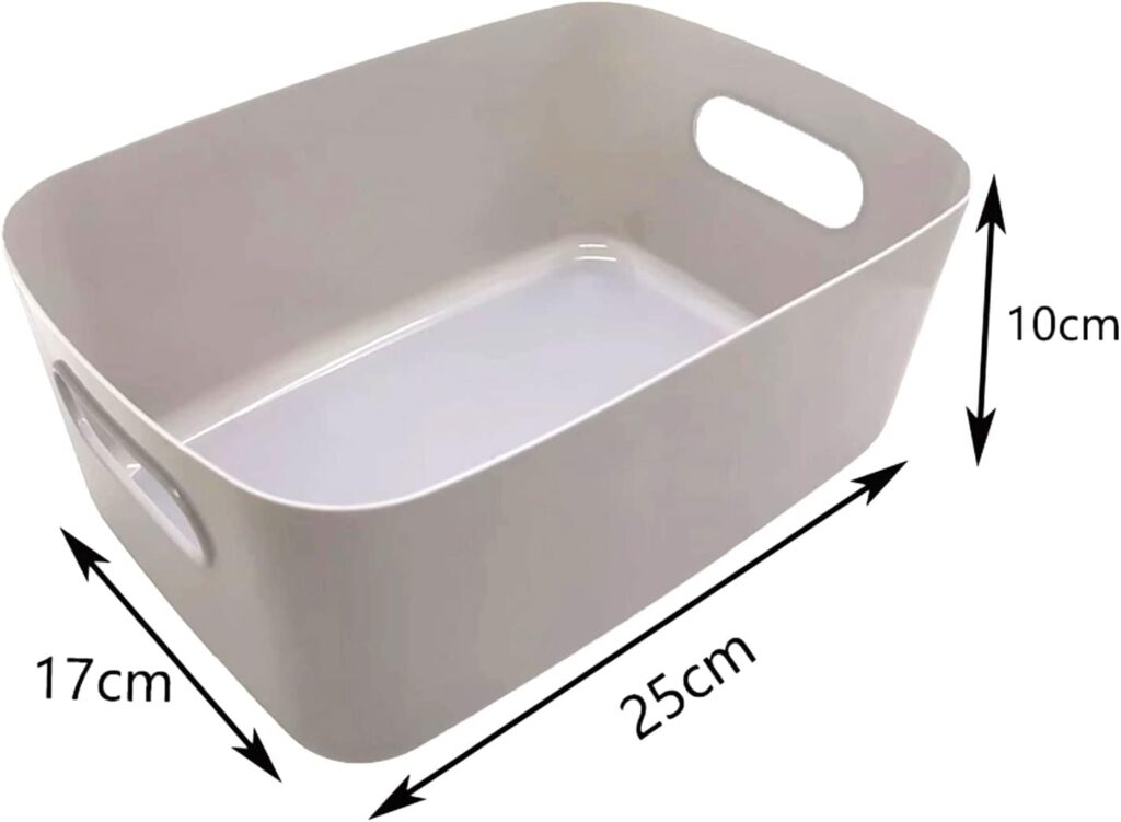 4 Pcs Plastic Storage Basket, Cupboard Organiser (25 x 17 x 10cm) Grey Cupboard Storage Boxes With Handles, Wardrobe Organiser Box, Kitchen Storage Organisation