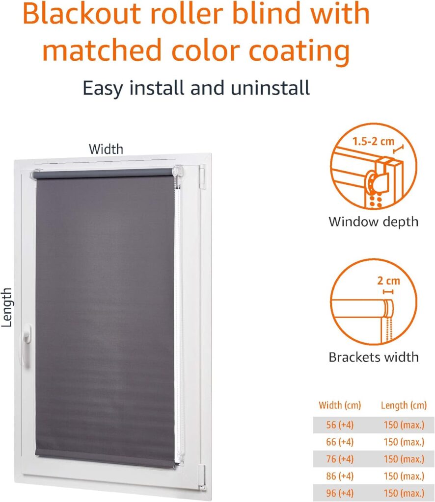 Amazon Basics Blackout rollo blind with matched colour coating 56 x 150 cm, Black