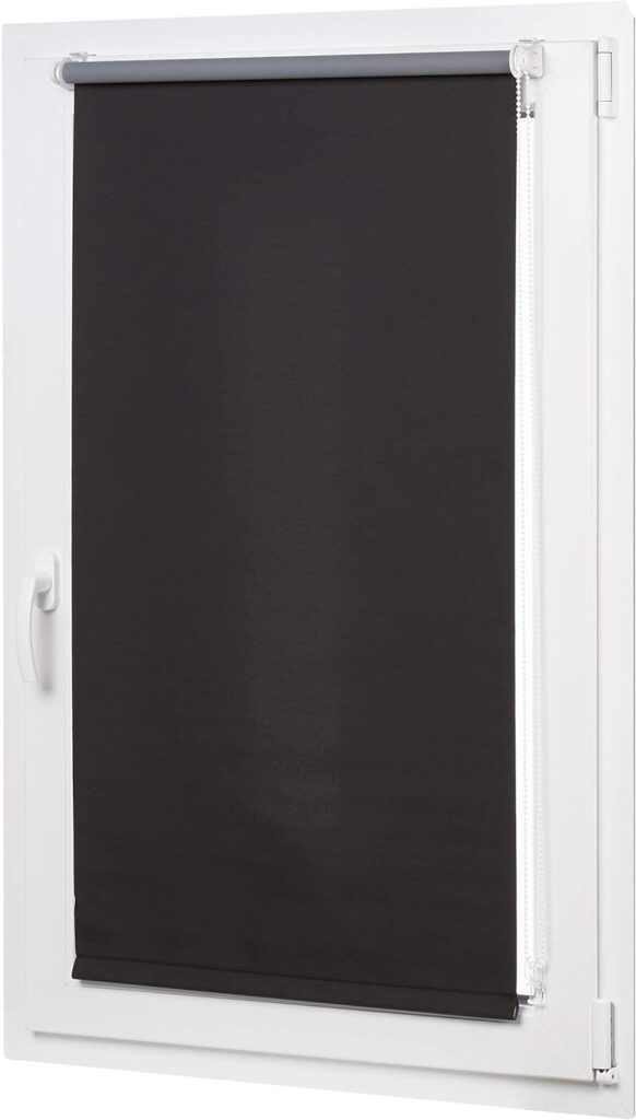 Amazon Basics Blackout rollo blind with matched colour coating 56 x 150 cm, Black