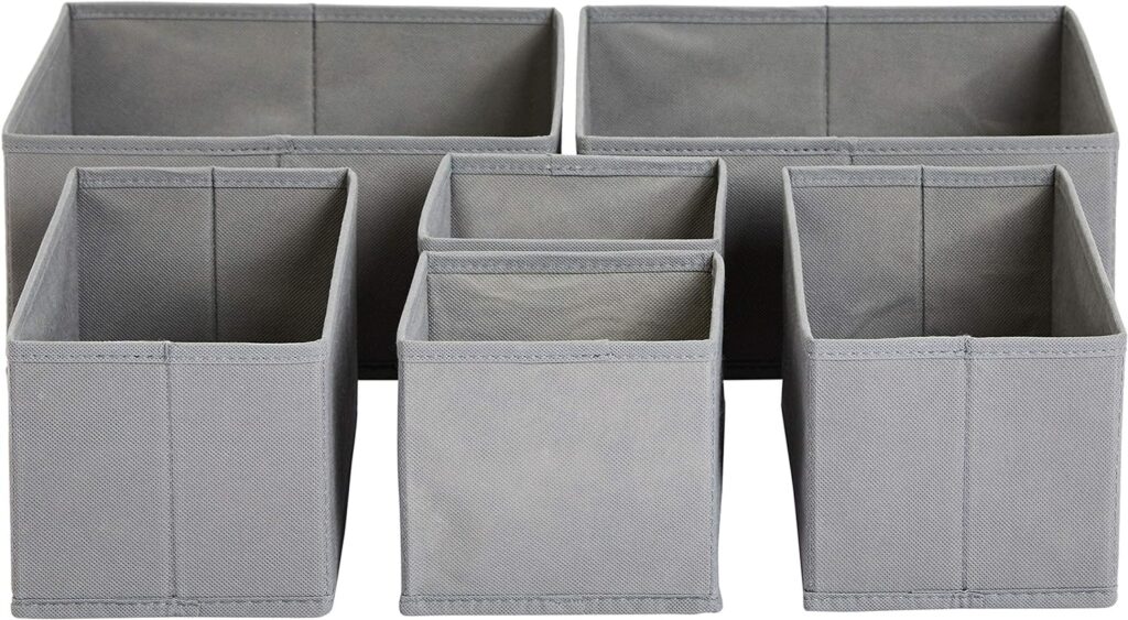 Amazon Basics Collapsible Clothes Drawer Organisers / Dividers for Wardrobe Bedroom or Kitchen, Set of 6, Grey