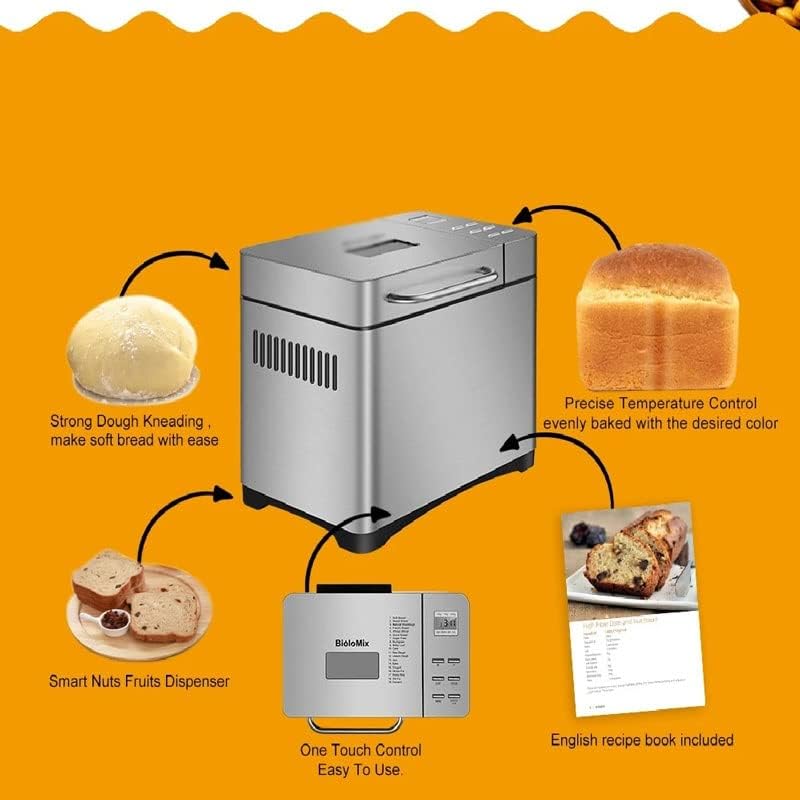 CZDYUF Automatic Bread Maker 650W Programmable Bread Machine with 3 Loaf Sizes Fruit Nut Dispenser
