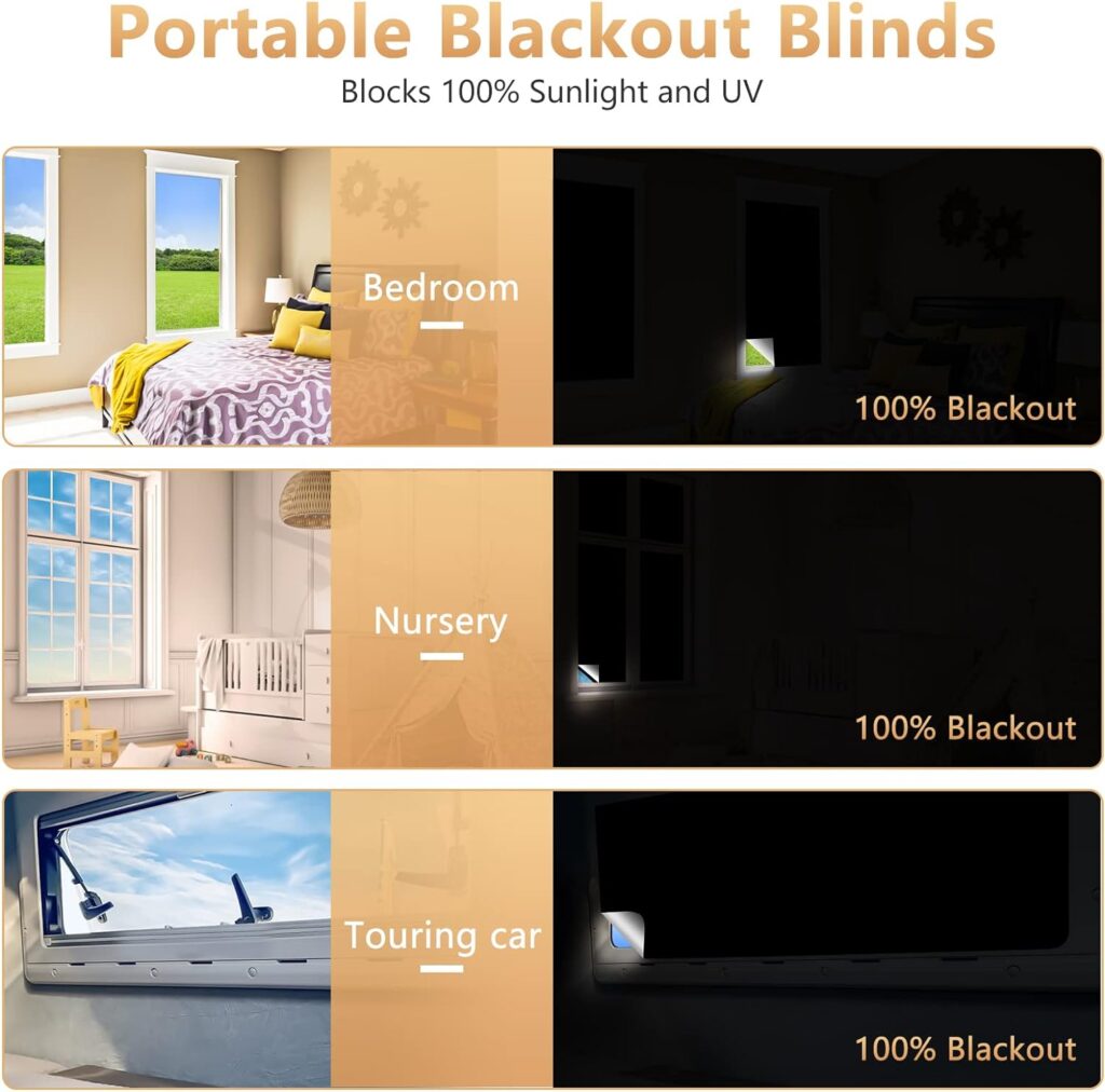 Digiroot Portable Blind, Blackout Material 300x145cm Cut to Size Blinds Stick On Window No Drill Blinds Curtains for Bedroom, Nursery, Loft, Travel RV Car